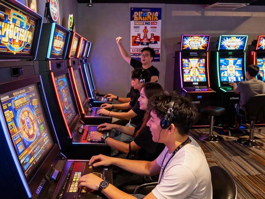 Engaging gambling experience with players enjoying slot gacor in a vibrant gaming lounge