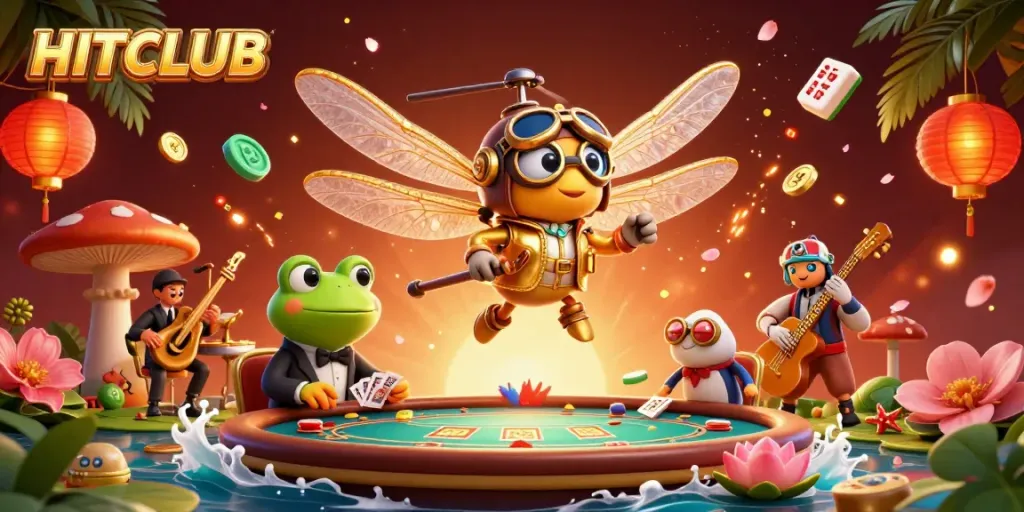 Engage in thrilling gameplay at HITCLUB featuring vibrant slot symbols and dynamic characters.