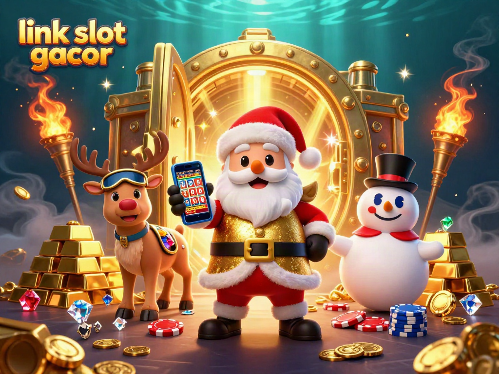 Engage in winning strategies with link slot gacor highlighted by a festive 3D Santa scene.
