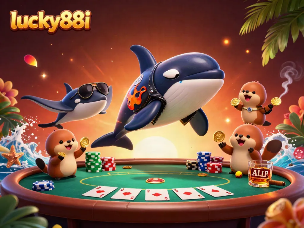Experience thrilling casino action with lucky88i in a vibrant 3D scene full of characters and poker elements.