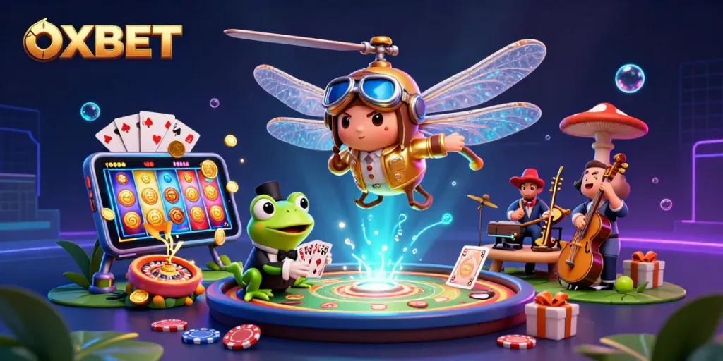 Experience immersive gaming at OXBET with vibrant casino elements and engaging characters.