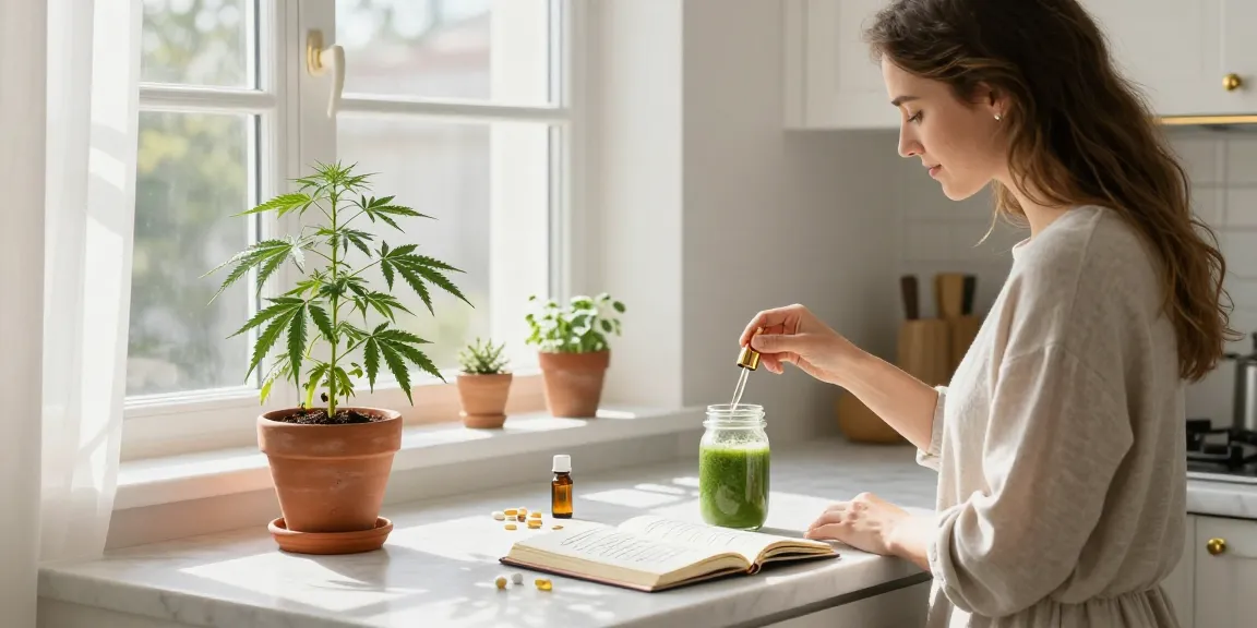 Living Soil für Cannabis, hochwertige CBD-Öle und natürliche Wellnessprodukte in einem hellen Küchenraum.
