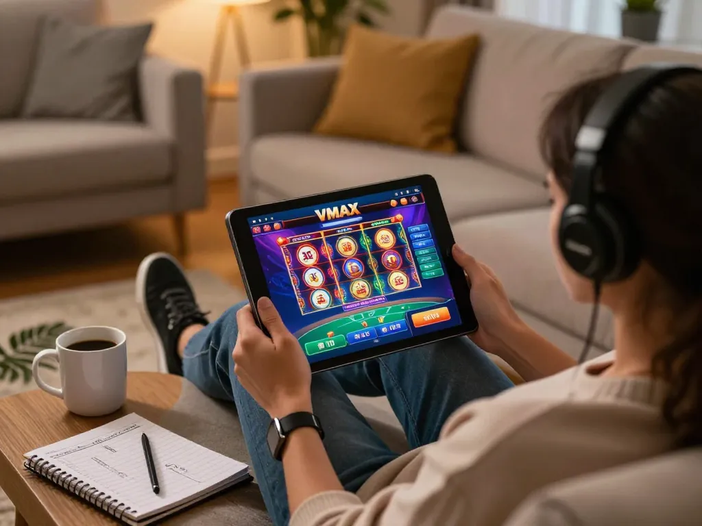 Engaging with the VMAX online casino interface for thrilling gaming experiences at home.