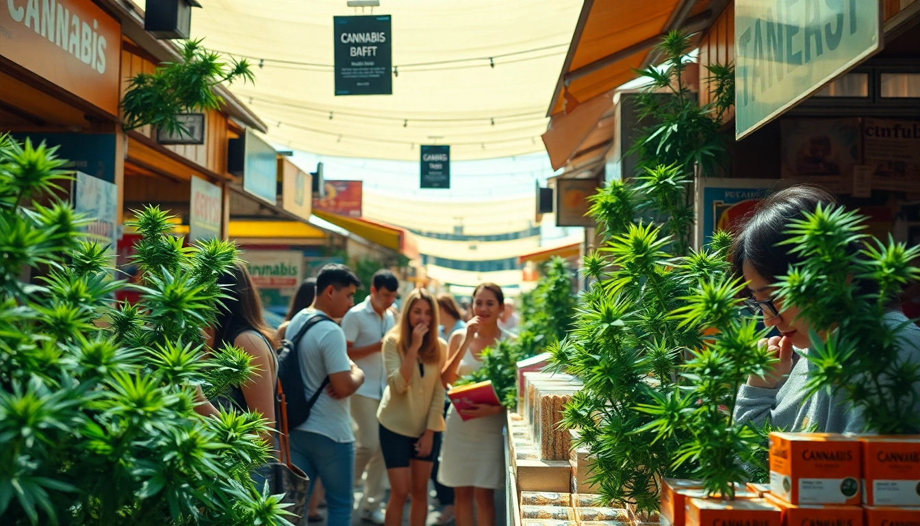 Find out where to get pot while exploring a vibrant cannabis market filled with colorful products.