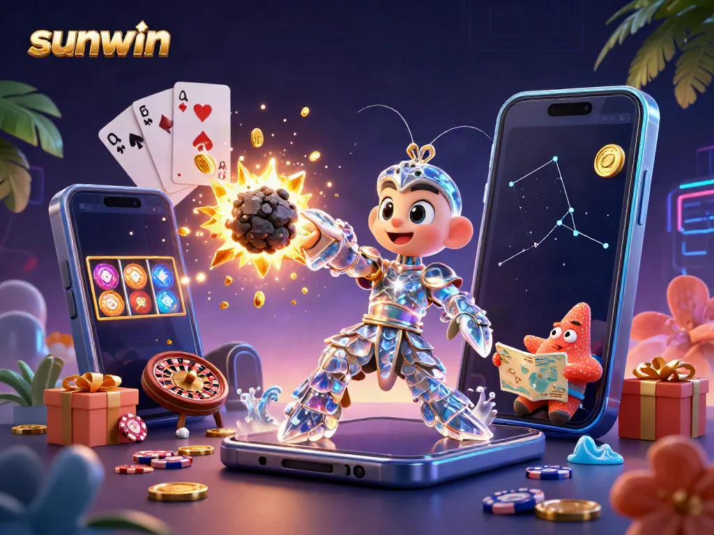 Experience sunwin's thrilling gaming action with vibrant characters amidst dazzling casino games.