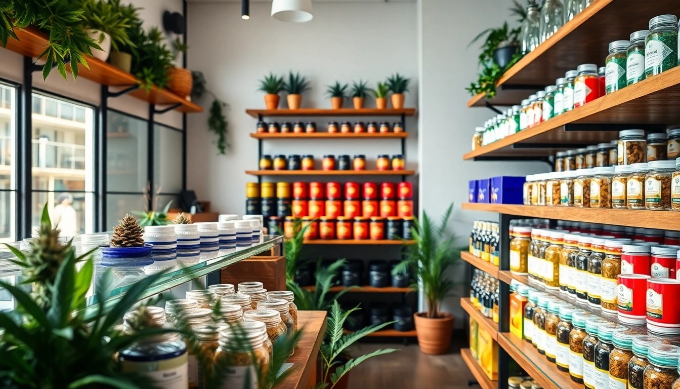 Can you buy weed online UK: A vibrant cannabis dispensary showcasing colorful products