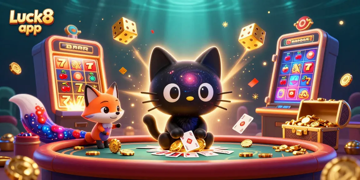 Experience thrilling wins with the Luck8 app in this vibrant cosmic casino scene