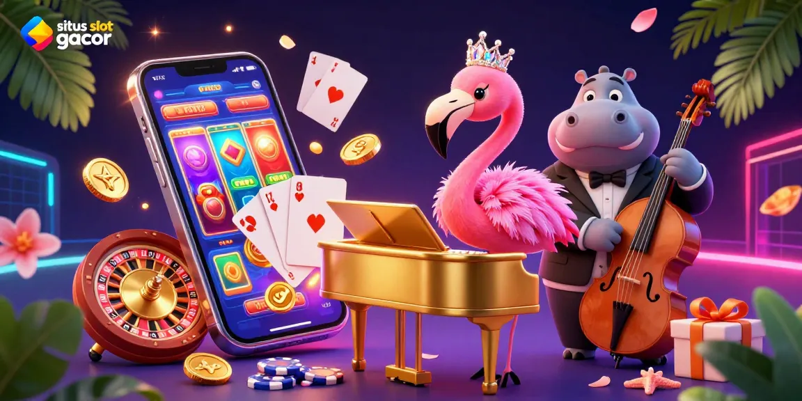 Engage with situs slot gacor featuring a colorful casino scene with vibrant characters and dynamic game elements.