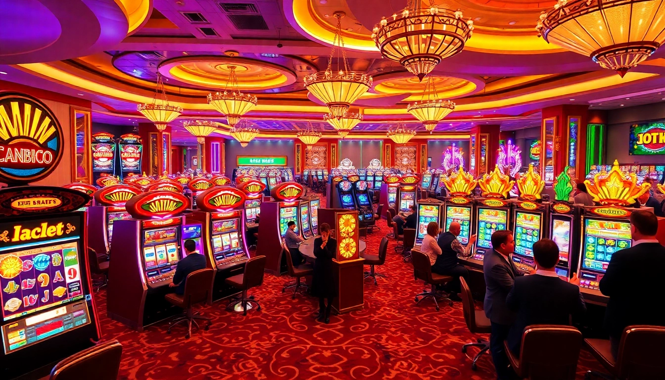 Enjoying wins on IDNslot machines in a luxurious casino setting with vibrant colors.