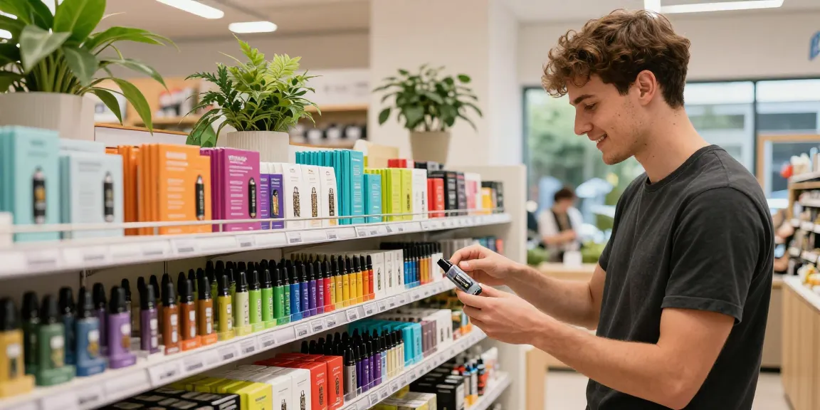 THC Vape Cartridges for sale Europe displayed in a vibrant cannabis dispensary, enhancing the shopping experience.