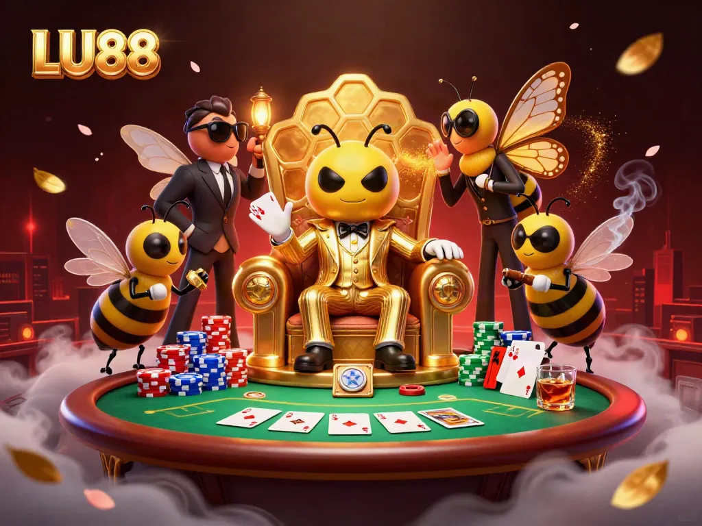 Play vibrant games with LU88 while the mob boss enjoys a poker showdown in a luxurious throne room.