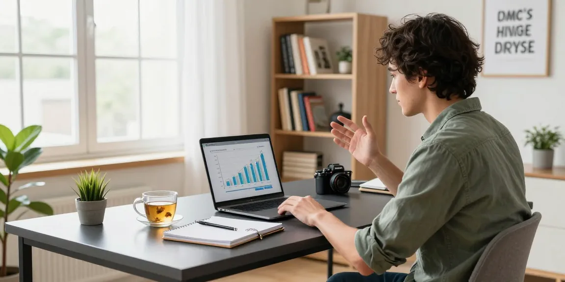 Person discussing a Want to make money online article in a modern workspace with business charts and a relaxing atmosphere.