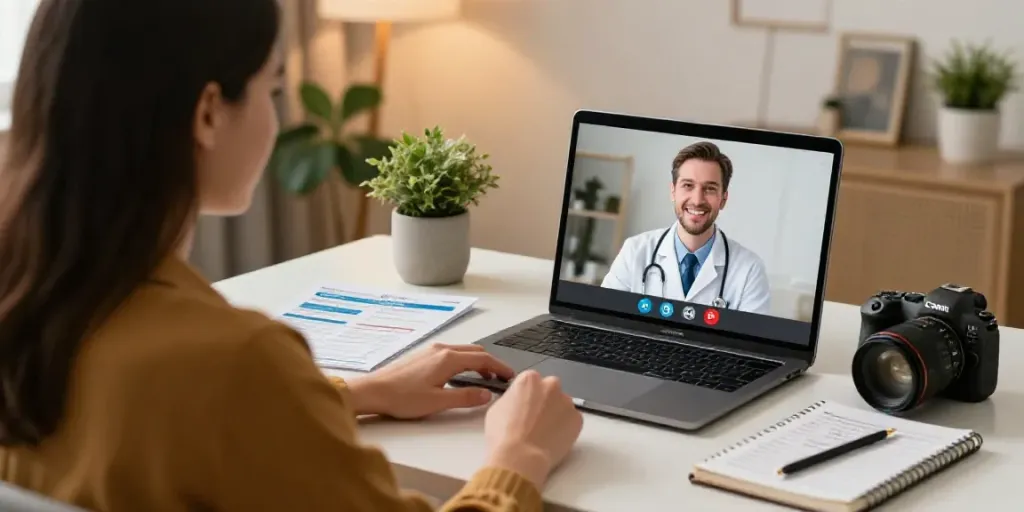 Patient consulting doctor during a telehealth session for MMJ card online.