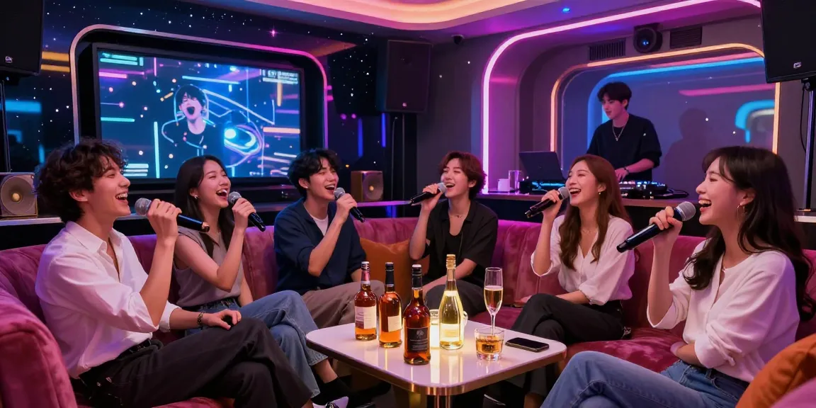 Experience the excitement of 강남가라오케 with friends in a vibrant private karaoke room.