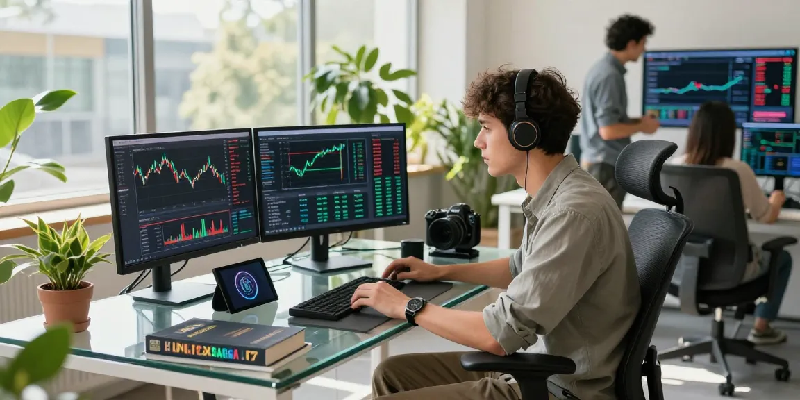 Trader analyzing charts on XXKK Crypto Exchange in a modern workspace.