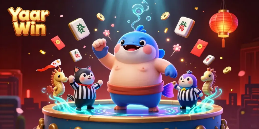 Engage with Yaar Win in an immersive underwater casino scene featuring a blowfish, wise referee, and festive elements.