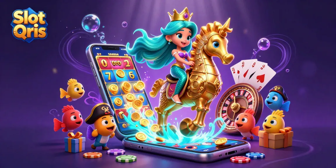 Engage with Slot Qris in a vibrant underwater scene featuring a mermaid and seahorse in action.