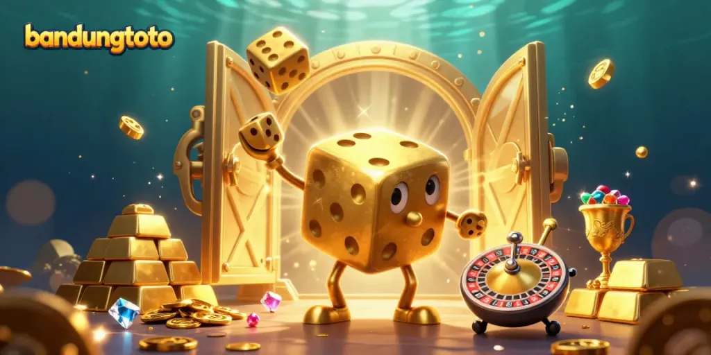 Experience exciting gameplay with bandungtoto as massive golden dice come alive in a magical scene.