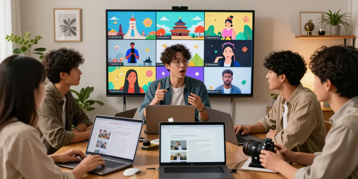 Engaging cultural discussion about Asian pop culture at https://hanadultalk.com with diverse young adults sharing insights in a vibrant setting.