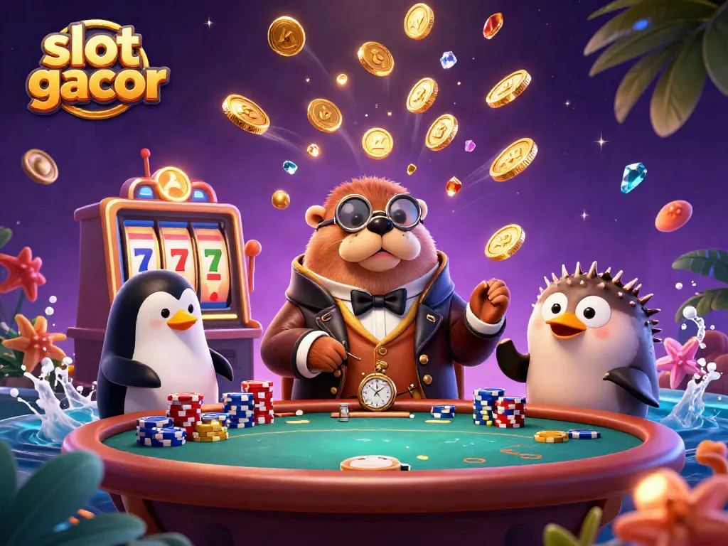 Experience thrilling gameplay at slot gacor with jolly characters and dynamic casino elements in an underwater setting.
