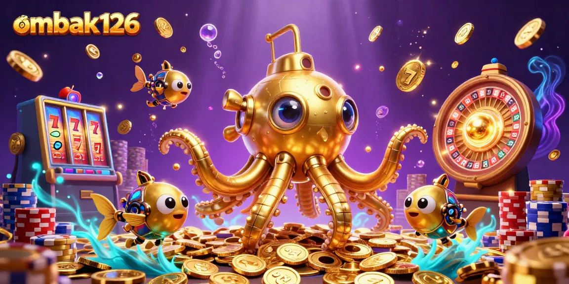 ombak126 showcases an epic underwater casino scene filled with golden coins and slot riches.