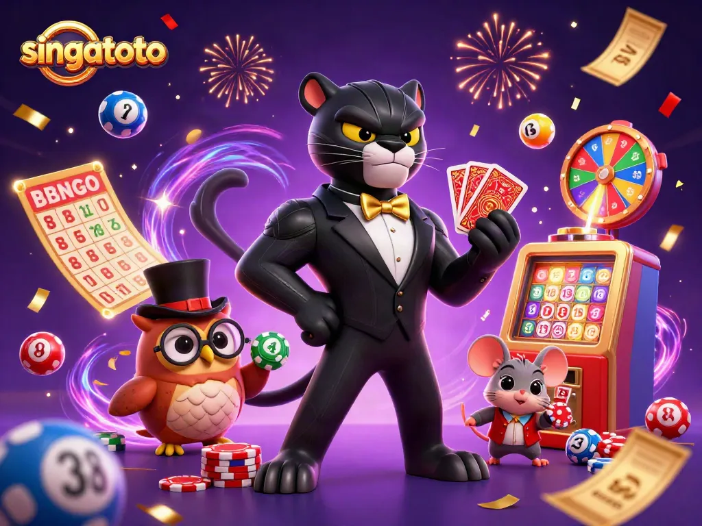 Experience singatoto gaming excitement with stylish characters and vibrant lottery elements.