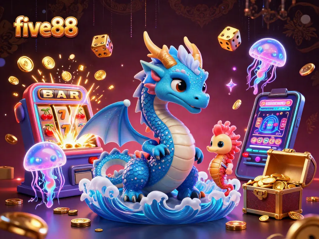 Experience the thrill of five88 with a dazzling casino scene full of excitement and vivid colors.
