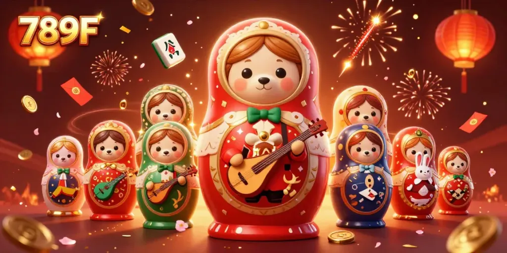 Experience the excitement of 789F with vibrant casino-themed 3D illustration filled with festive elements.