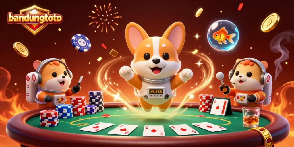 Experience the excitement of bandungtoto with a dynamic 3D illustration of an astronaut corgi in a space casino.