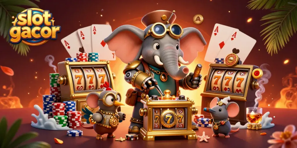 Experience slot gacor excitement in a colorful, dynamic casino scene featuring engaging characters and game elements.