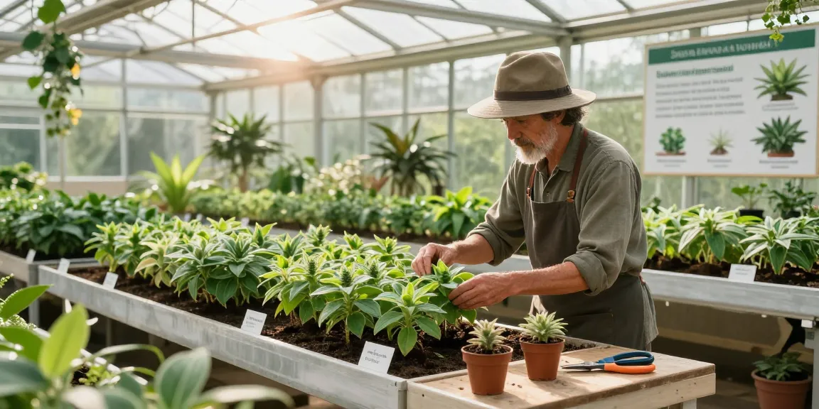 Salvia Divinorum For Sale in vibrant greenhouse garden setting with expert gardener tending plants.