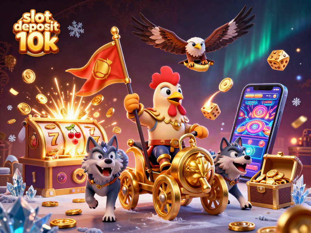 Experience excitement with slot deposit 10k in a vibrant casino scene bursting with winning symbols.