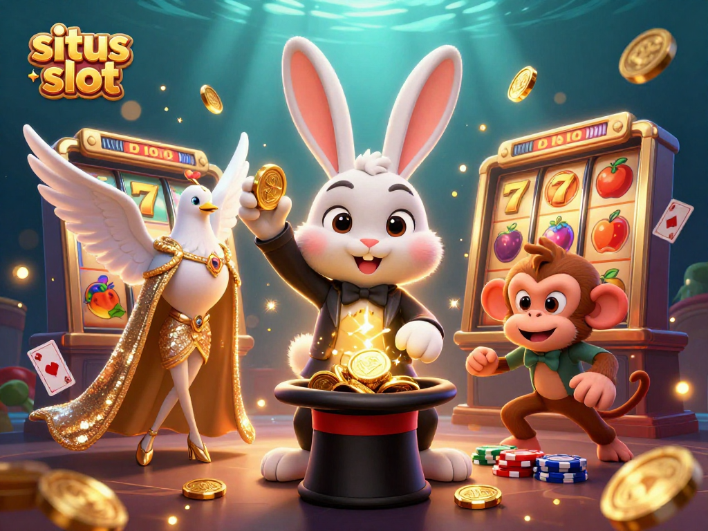 Visualisasi situs slot yang menampilkan karakter kartun di kasino virtual.