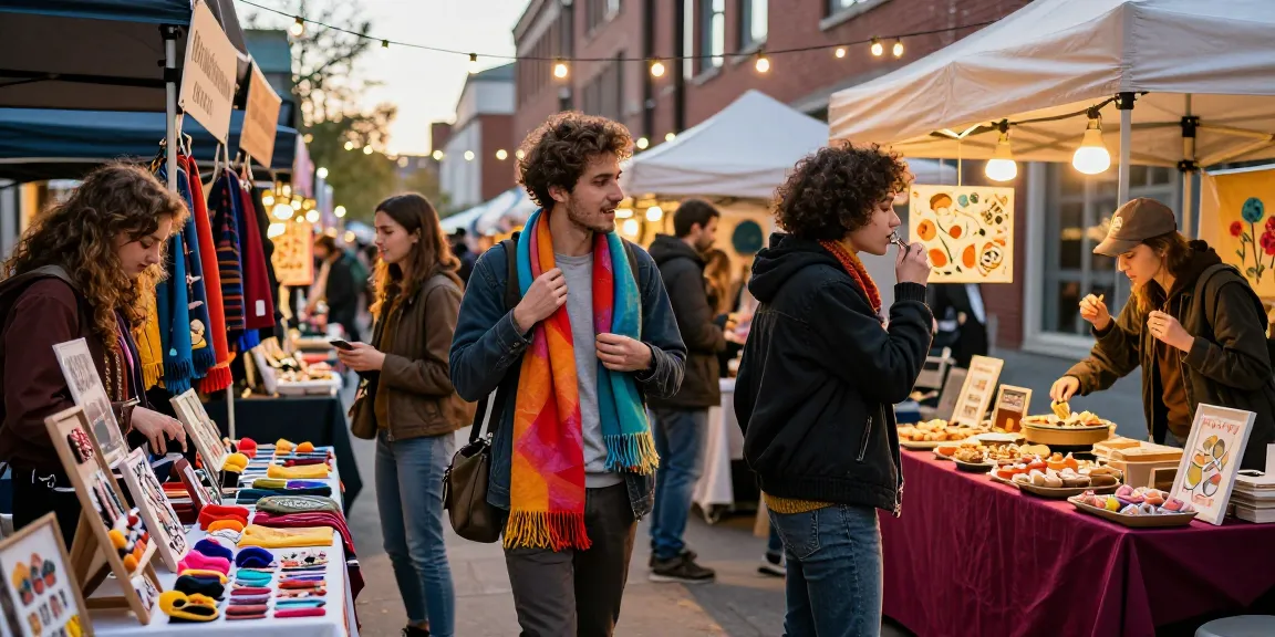 Group of friends enjoying vibrant local shopping experience at https://forumup.org/shop/search.php?ca_id=&addr1=&addr2=&addr3=&schKeyword= market with handcrafted goods.
