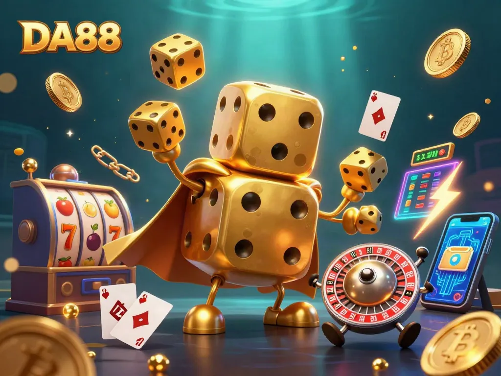 Experience the thrilling games at DA88 with vibrant characters and dynamic casino elements.