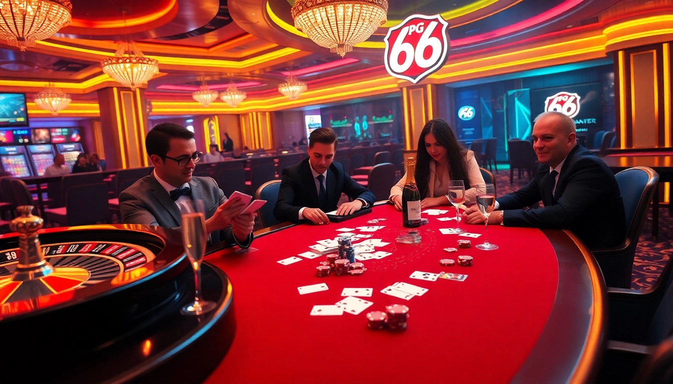 Exciting poker action at PG 66 casino, featuring vibrant casino elements and professional players.