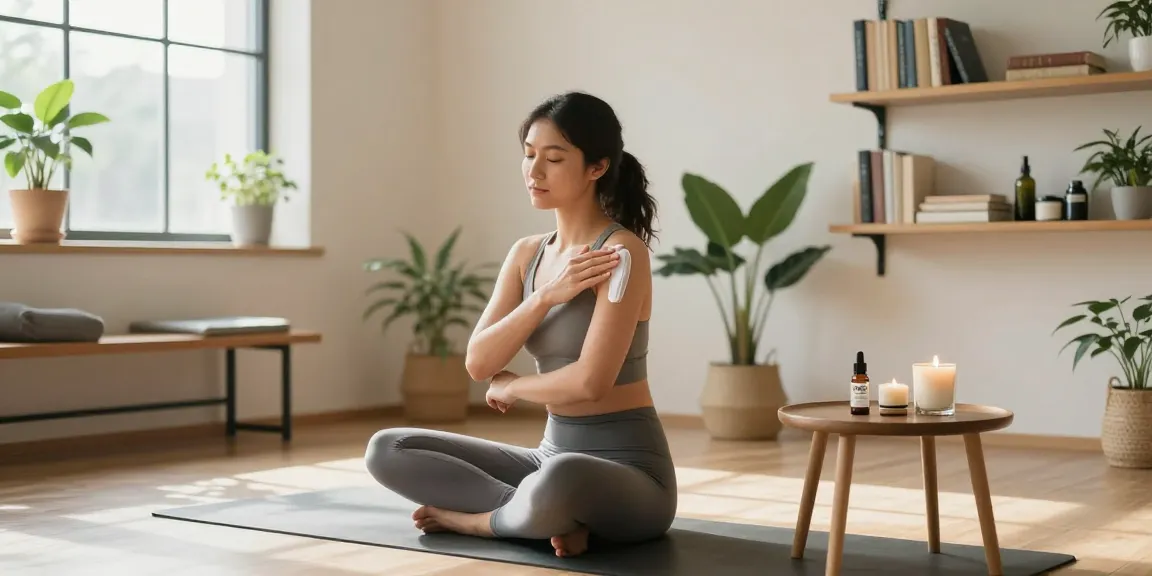 Properloud CBD topical cream application in a serene yoga studio after workout.