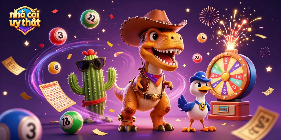 Experience excitement at nhà cái uy tín as a vibrant 3D dinosaur wins lottery prizes in a dynamic casino scene.
