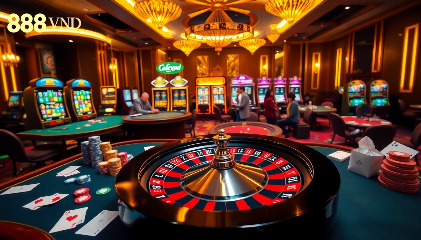 Experience thrilling gaming at 888VND with colorful chips on an elegant casino table.
