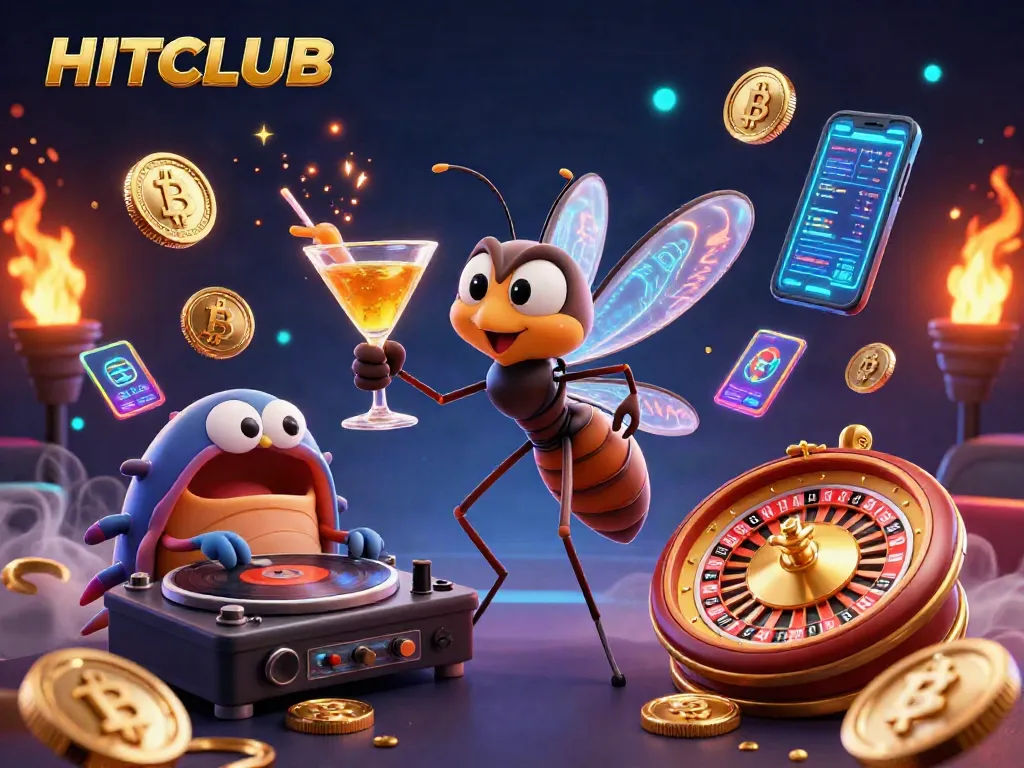Experience the excitement of HITCLUB with vibrant casino elements and dynamic characters.