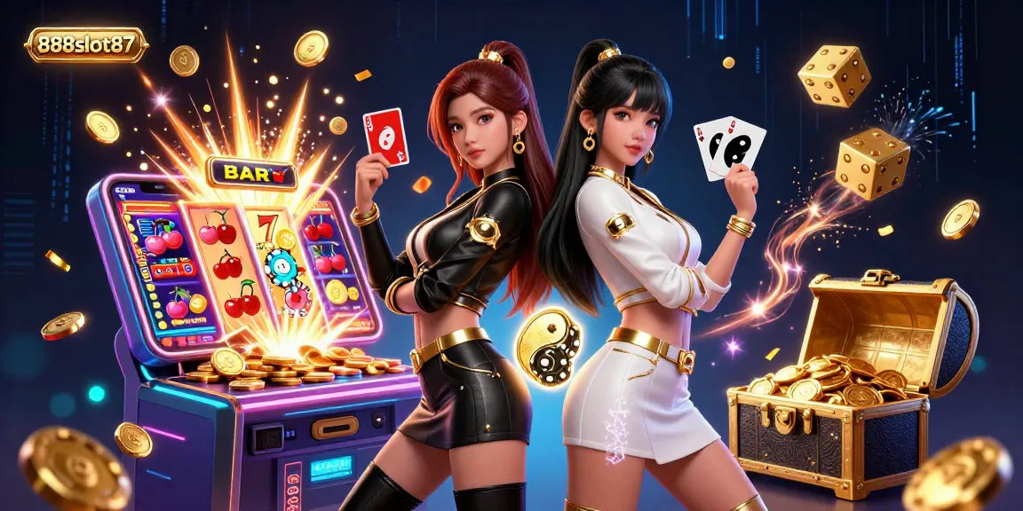 Experience the thrill of 888slot87 with stunning visuals of players engaging with dynamic slot games and casino elements.