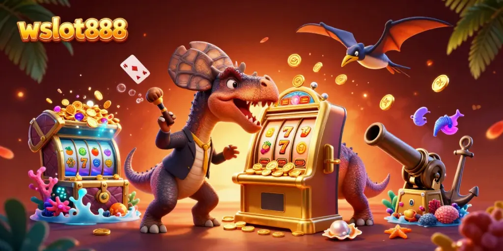 Slot gacor wslot888 menampilkan pachycephalosaurus menang jackpot, makanan melayang di kasino