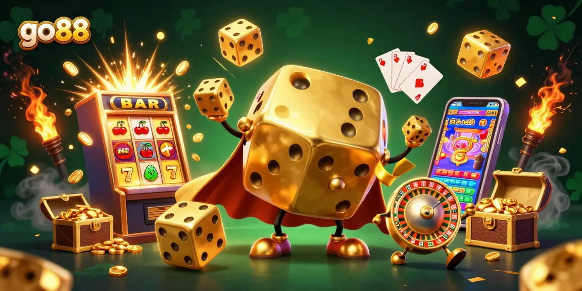 Experience thrilling wins with go 88 in this vibrant casino-themed 3D illustration featuring iconic gaming elements.