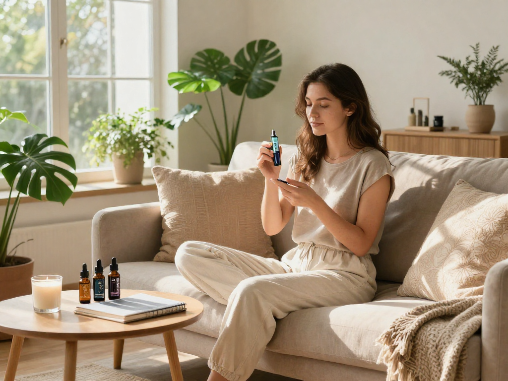 The 10/10 Boys disposable THC vape showcased alongside organic CBD oils, creating a serene natural wellness atmosphere.