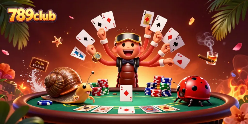 Experience the thrill of 789club as delightful characters engage in a vibrant poker game, showcasing exciting gambling action.