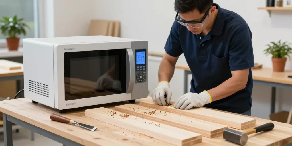 Shashel® microwave device in action, removing woodworms safely and effectively.