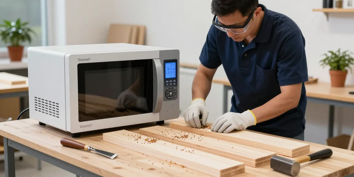 Shashel® microwave device in action, removing woodworms safely and effectively.