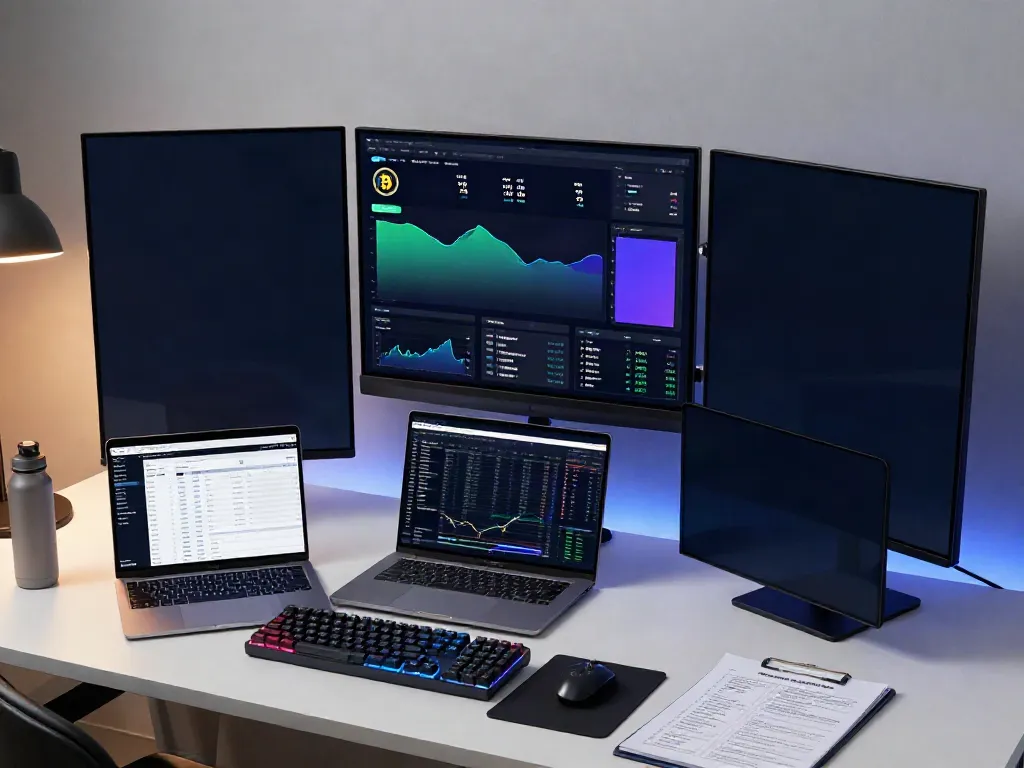 durov2 Hold verification in a professional cryptocurrency trading setup with monitors and digital wallets