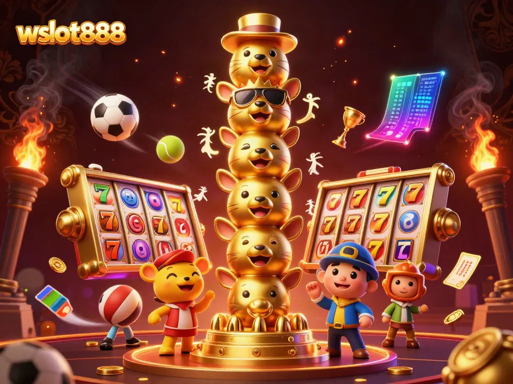 Menangkan jackpot dan kemewahan dengan wslot888, ilustasi kasino yang penuh dengan elemen keberuntungan.