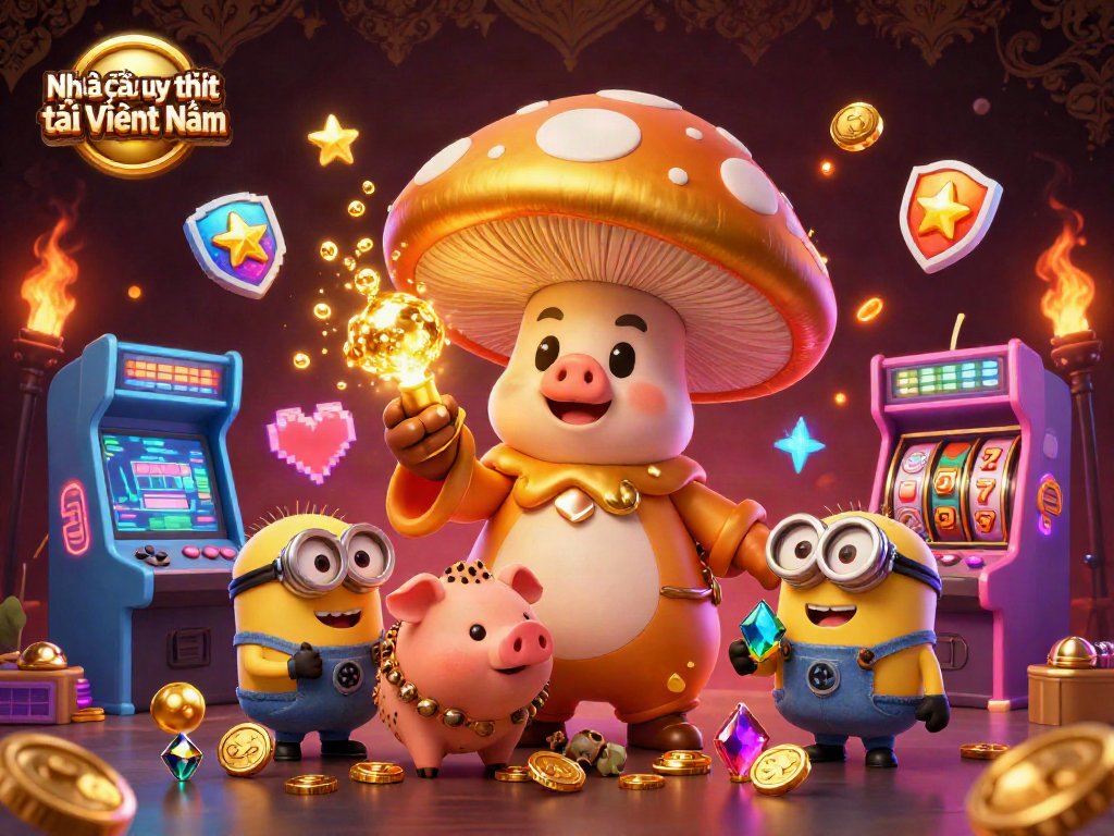 Experience Nhà cái uy tín tại Việt Nam with vibrant 3D casino illustration featuring treasure and game elements.